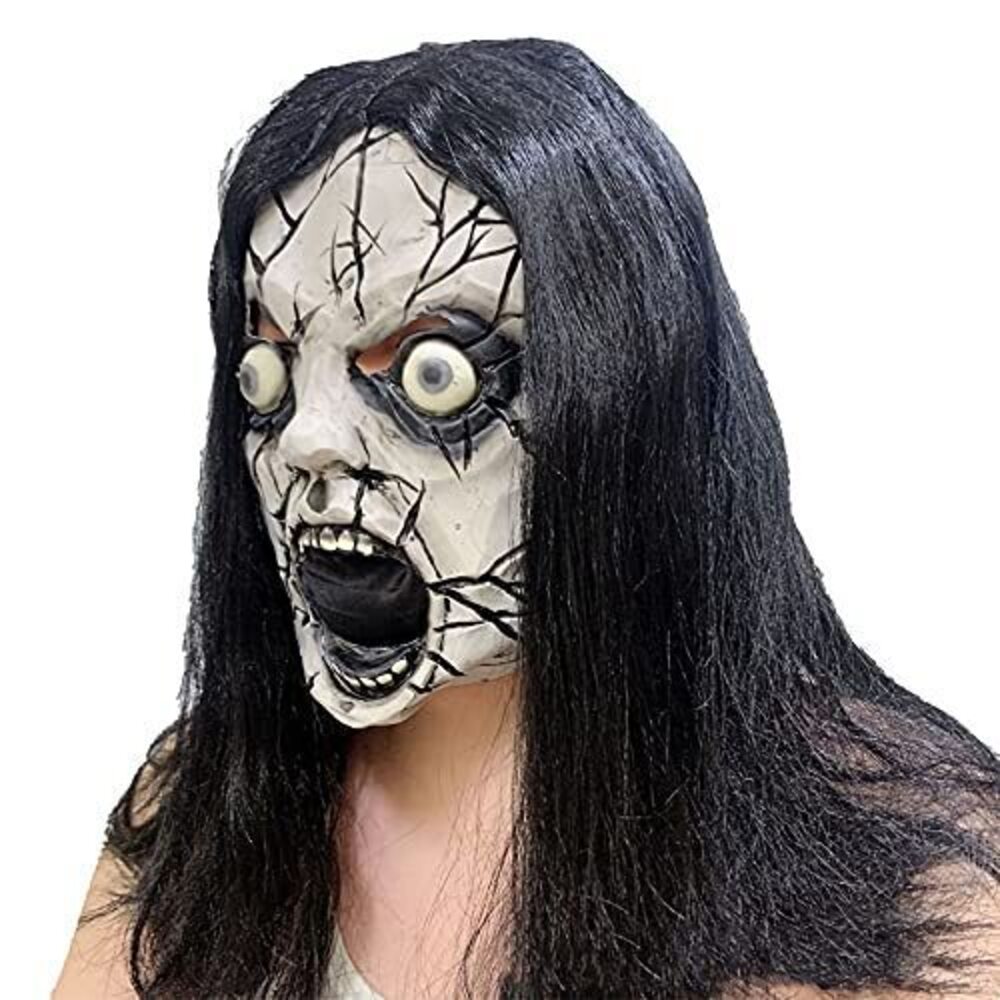 5955 Ghost Mask with Black Hair Realistic Latex Scary Full Head Mask